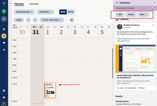 Hootsuite Planner -日历视图