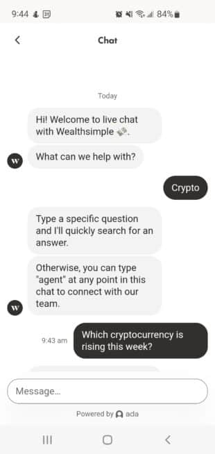 WealthSimple加密聊天机器人