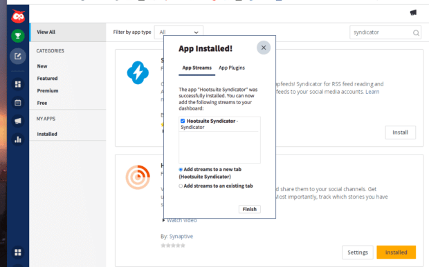 Hootsuite应用程序目录免费RSS联合应用程序