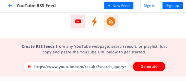 YouTube RSS提要生成URL