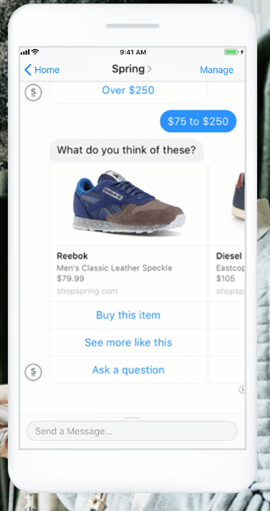 Facebook messenger Reebok运动鞋广告